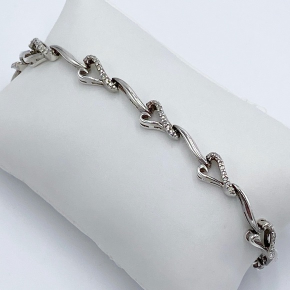 Vintage Heng Ngai Sterling Silver Genuine Diamonds Hearts Link Bracelet - Picture 10 of 10